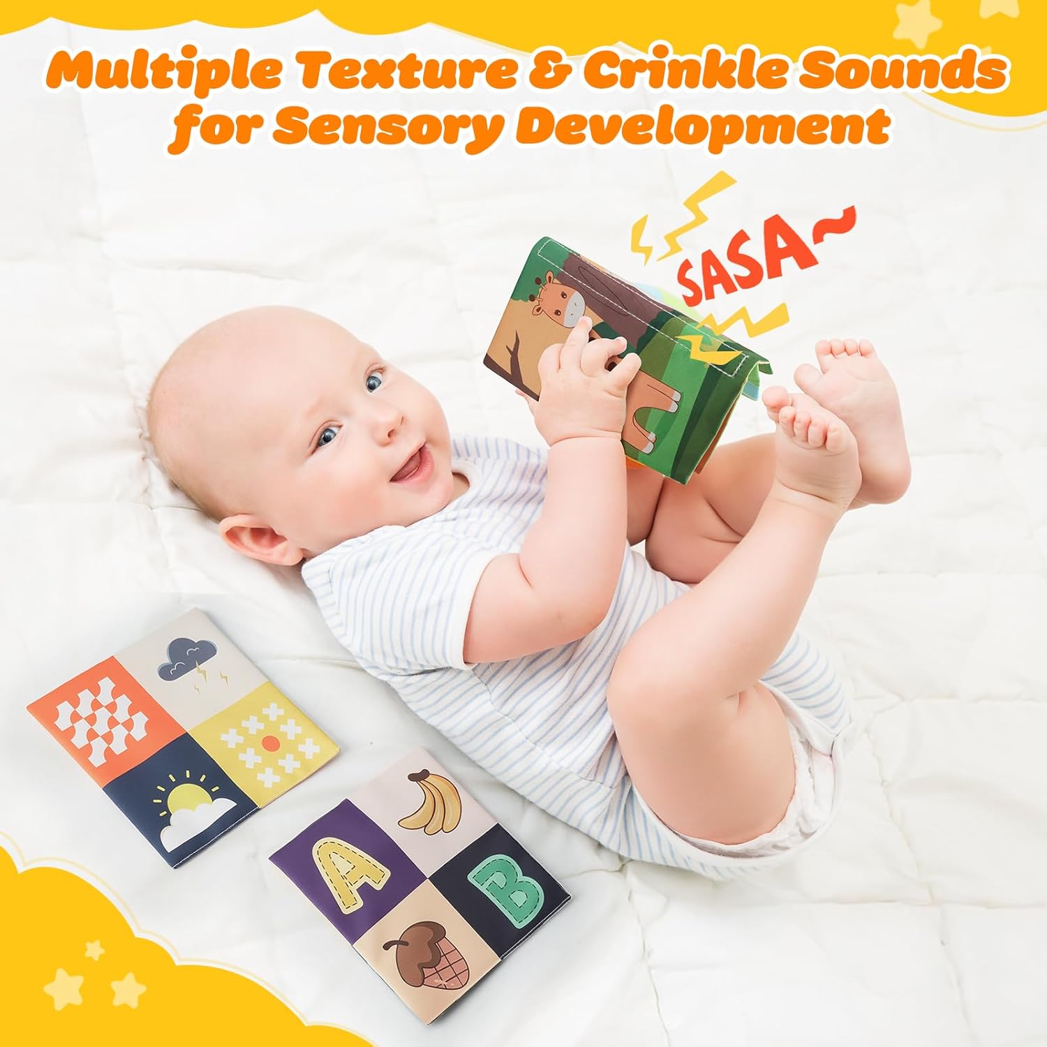 Montessori Baby Toys 6-12 Months, Infant Sensory Learning Toy 3-6 7 8 9 10 Month, 1 Year Old Baby Boy Girl Gifts, Educational Activity Tissue Box with Numbered Carrots, Soft Textures & Crinkle Book