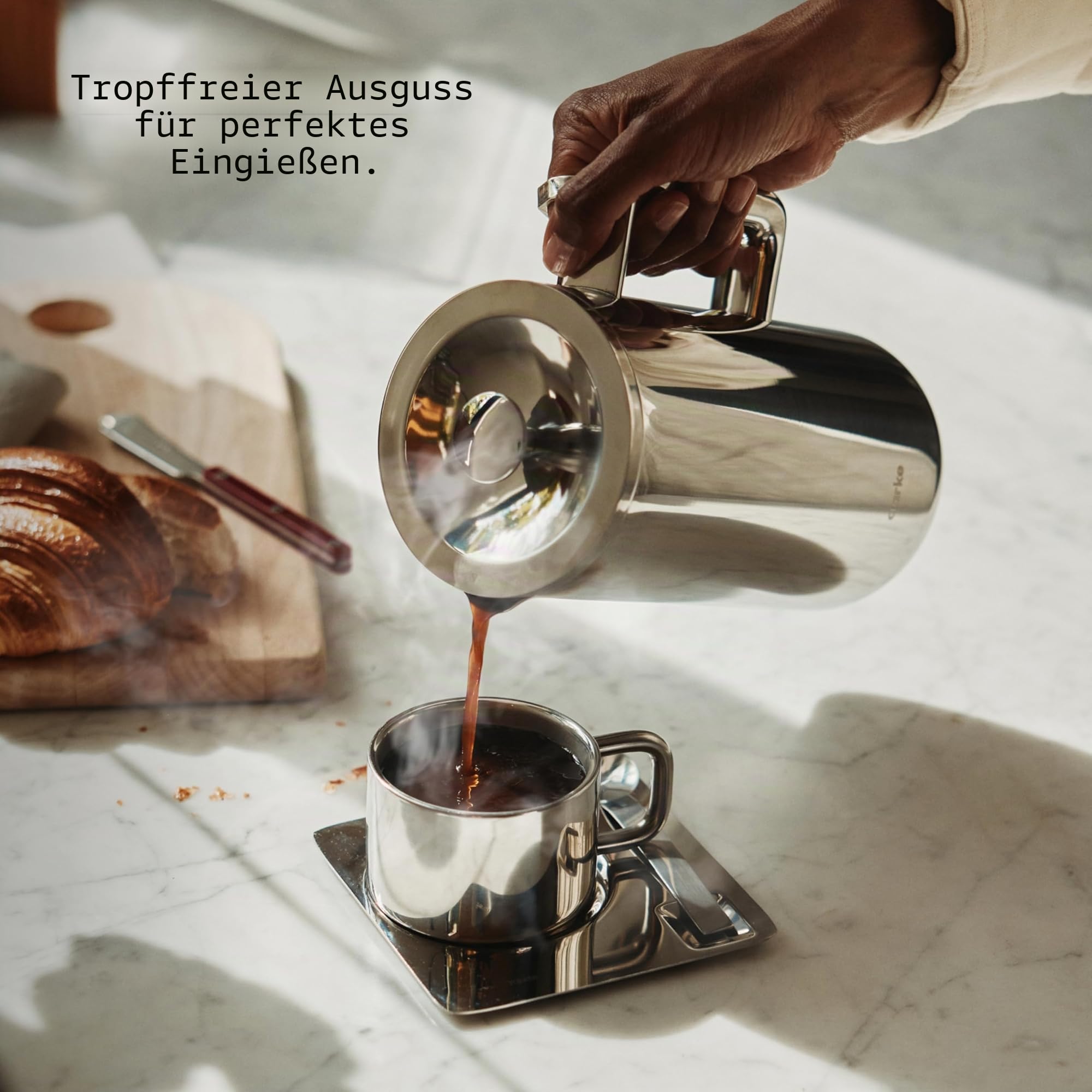 aarke Coffee Press – Premium Kaffeepresse aus Edelstahl im schwedischen Design, Doppelwand-Vakuumisolierung & Auslaufsicherer Ausguss, 8 Tassen