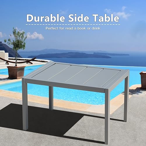 Miniatura 9 de domi outdoor living Juego de 3 tumbonas de aluminio para patio con reposabrazos, tumbonas de césped para tomar el sol, sillas reclinables con mesa