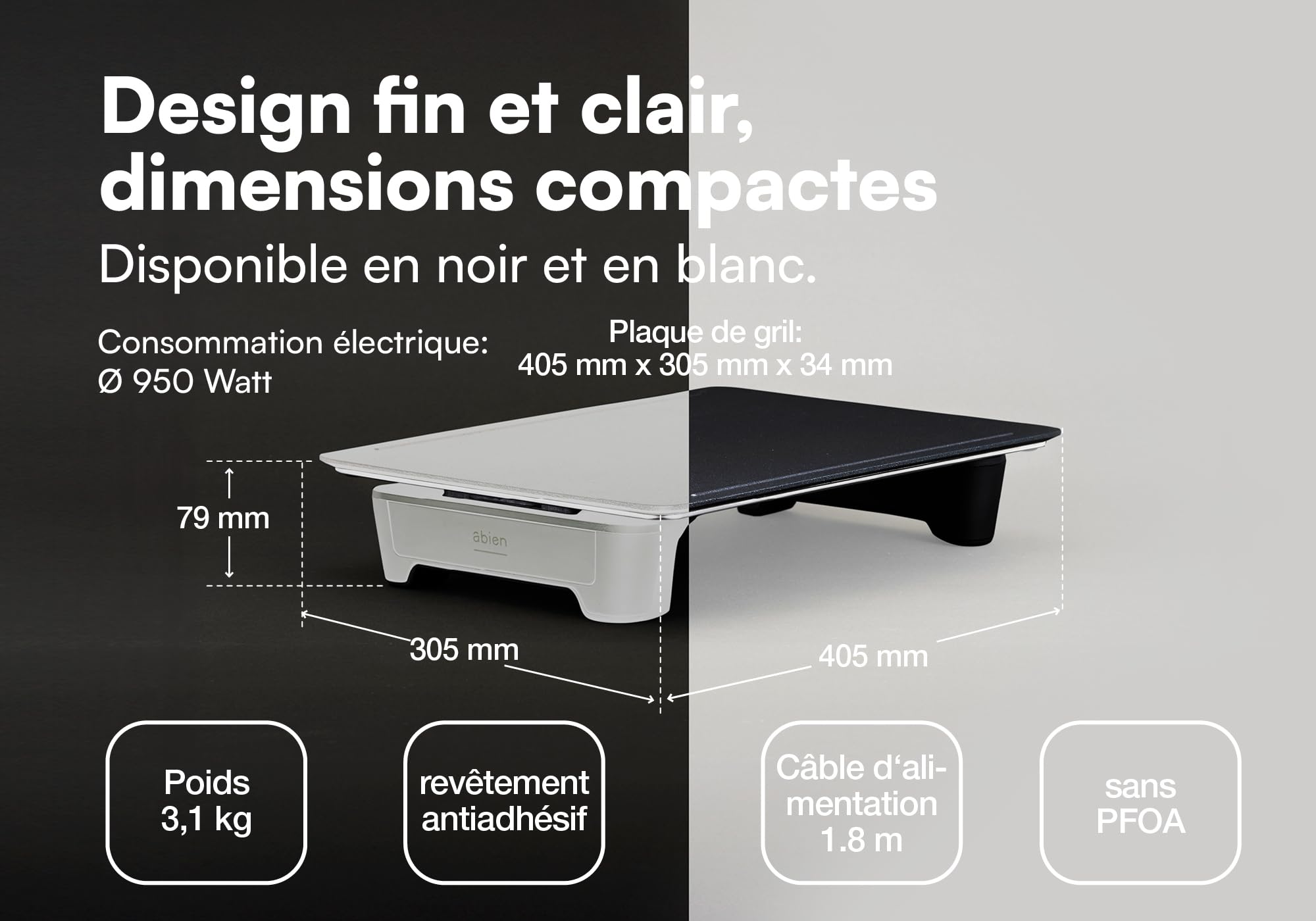 abien MAGIC GRILL – Grill japonais Teppanyaki pour intérieur/extérieur – Température jusqu’à 245 °C – Facile à nettoyer – Revêtement antiadhésif sans PFOA/PFOS
