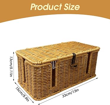 Cable Management Box, Handmade Rattan Cable Tidy Boxs Imitation Extension Lead Box Versatile Cables Organizer Storage Power Strip Organizer with Lid for Hiding Power Strips & Electrical Cords