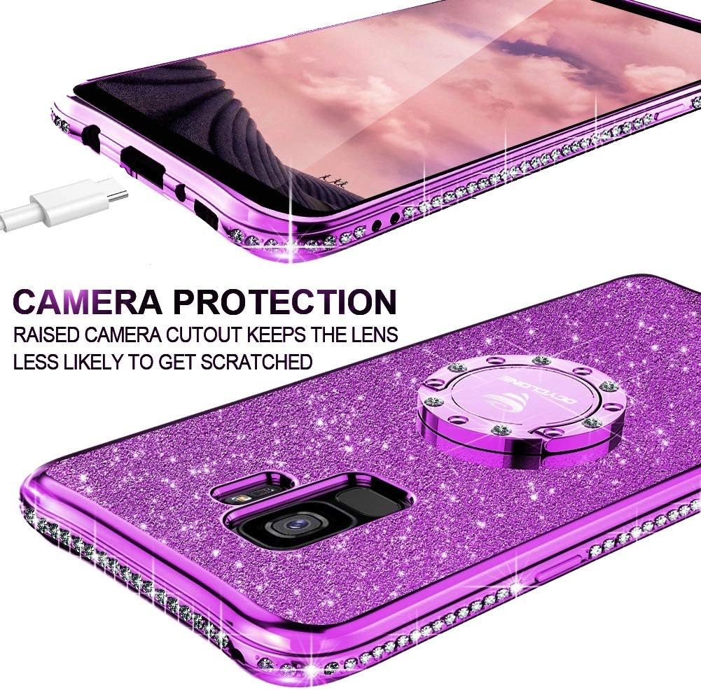 OCYCLONE Galaxy S9 Case, Glitter Luxury Bling Diamond Rhinestone Bumper Cute Galaxy S9 Phone Case for Girls with Ring Kickstand Sparkly Protective Samsung Galaxy S9 Case for Girl Women - Purple