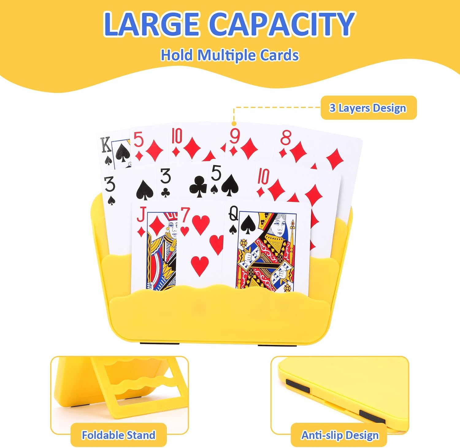 4 Pack Playing Cards Holder for Little Hands or Arthritis Hand,Three Layers Design for UNO Game Nights,Poker,Canasta,Adults,Kids Seniors，Playing Card Accessories for Family Gatherings and Travel