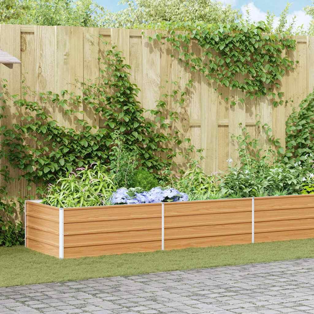 vidaXL Hochbeet Hellbraun 600 x 80 x 45 cm Verzinkter Stahl, Garten und Terrasse, Stabiler Metall-Wannen-Kübel, Hochbeet, Pflanzenbox für Outdoor-Kräuter und Blumen