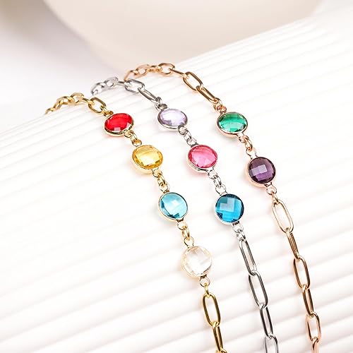 Miniatura 6 de Collar con clip de papel de piedra natal para mujer, mamá, hasta 7 piedras de nacimiento, collares personalizados personalizados en chapado en oro