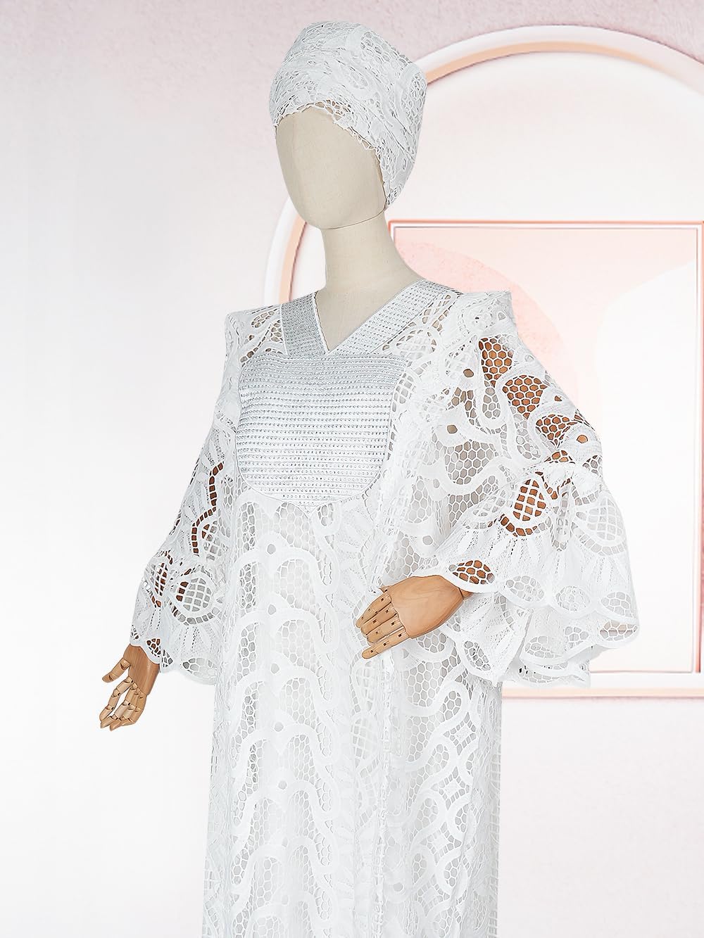 HD Women's African Style Bubu Dress Nigerian Luxury Lace Gown One Size - Image 2