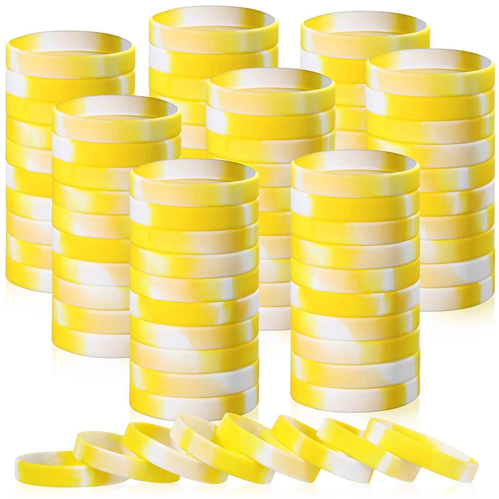 Liliful 50 Pcs Plain Silicone Rubber Bracelets Elastic Rubber Wristbands Blank Colored Bracelet Sports Bands for Stretch Wristband Wrist Bands for Women Men Party Gifts (Yellow and White)