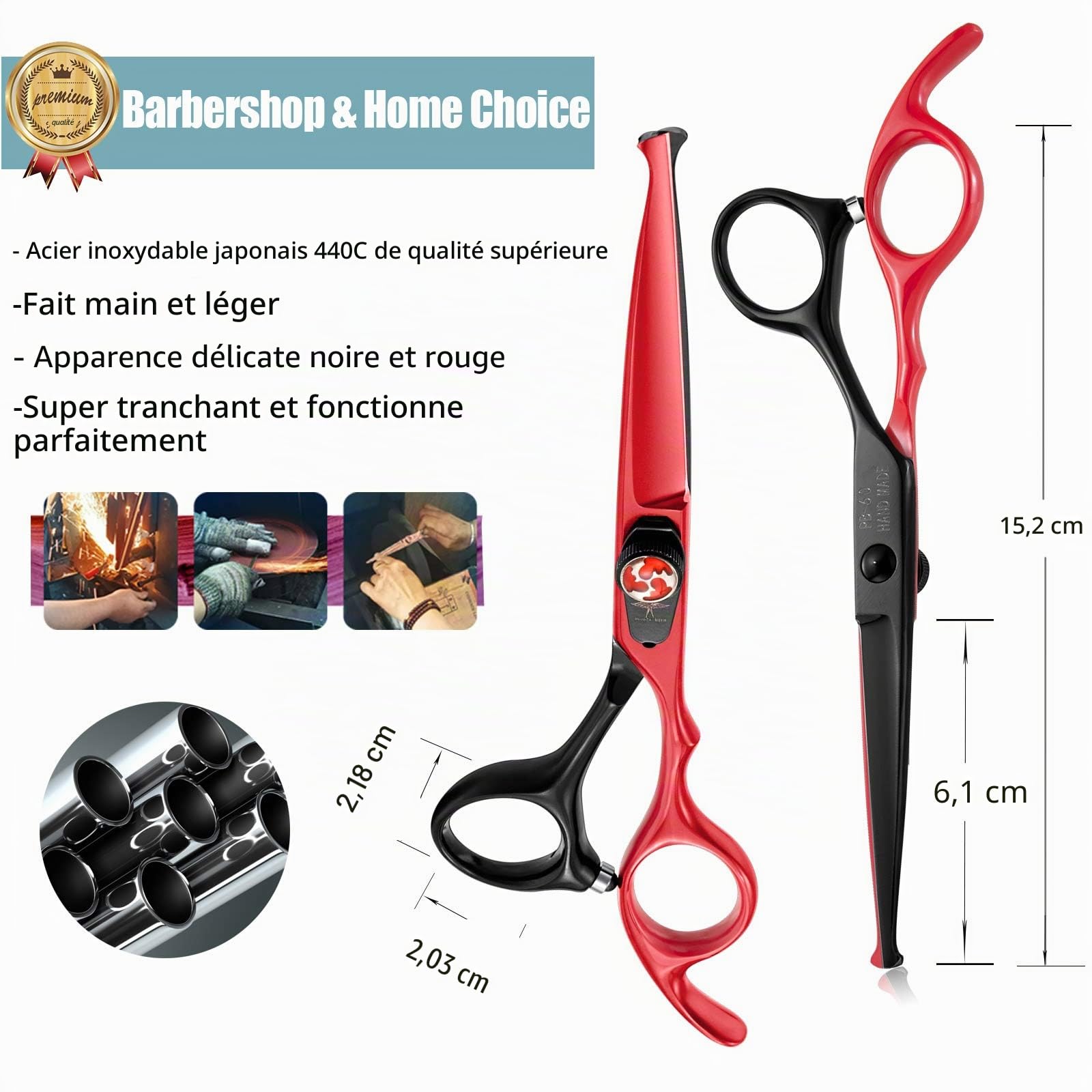 PURPLEBIRD Ciseaux Coiffure Enfant Tete Ronde Ciseaux Cheveux Débutant Ciseaux Effileur Professionnel 6 Pouces Acier Inoxydable Japonais 440C pour Coiffeur Etudiant Bébé Femme Homme