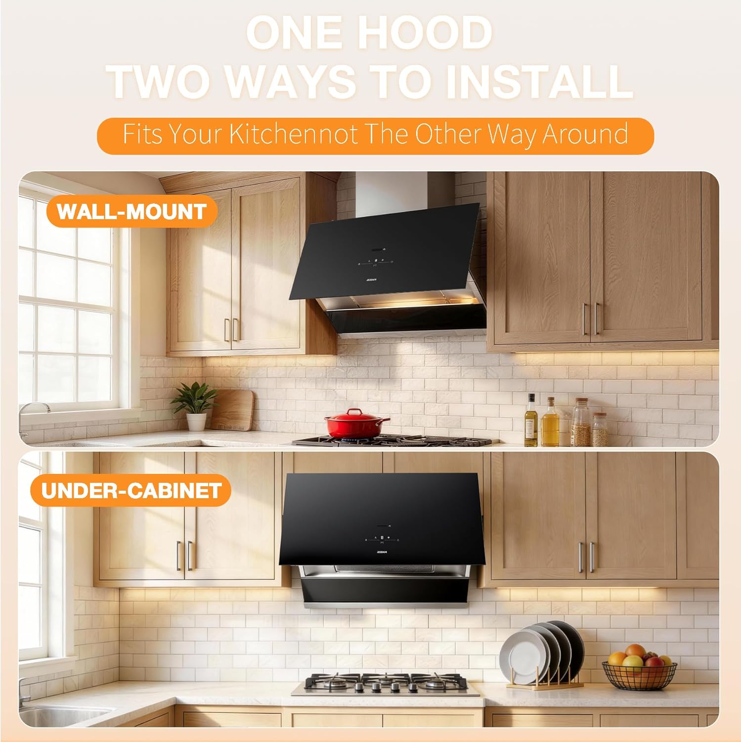 ROBAM 36 Inch Range Hood, 1200 CFM Vent Exhaust Fan, 1000 Pa Smoke Extractor Hood, Wave & Touch Control, Turbo Mode, Easy-Clean Filter, Ducted Wall Mount or Under Cabinet, Kitchen Cooking (Black)