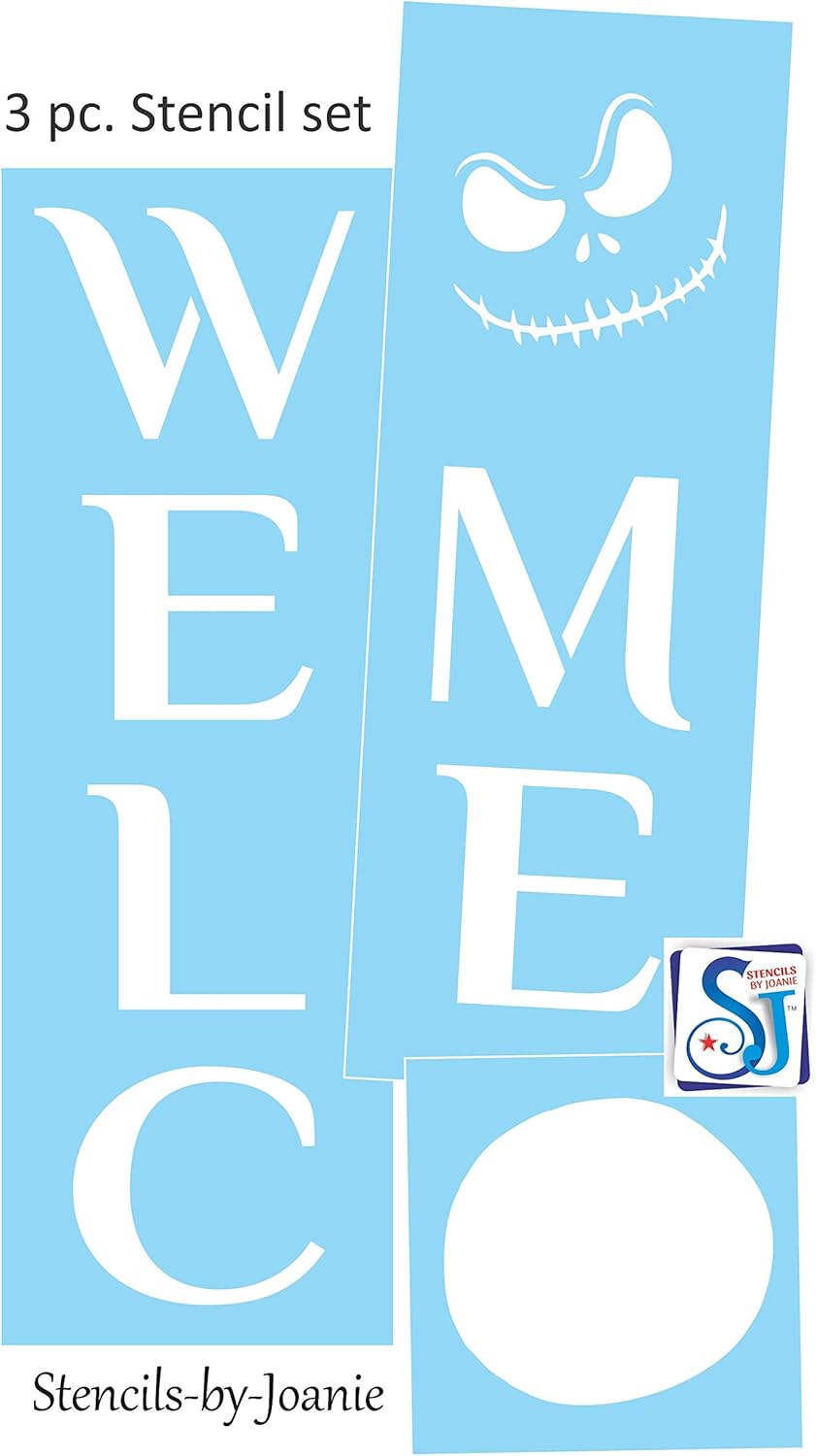 Joanie 3pc 8" x 46" Stencil Halloween Welcome Skeleton Jack DIY Porch Holiday Craft Signs