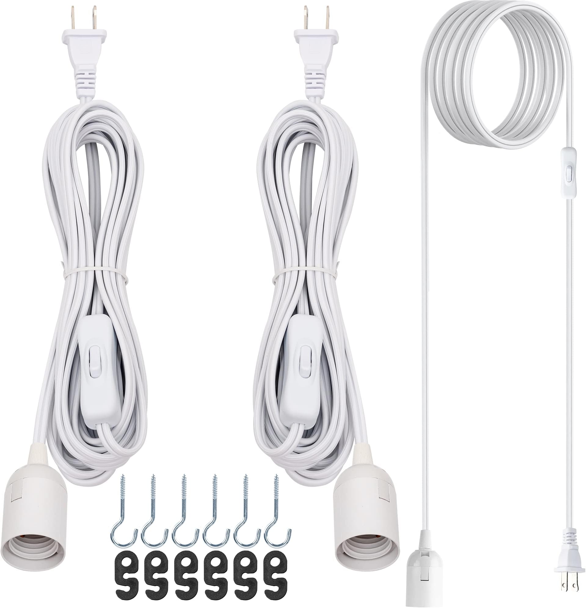 JACKYLED Extension Hanging Lantern Cord Cable 2-Pack 15Ft UL 360W with E26 E27 Socket On/Off Button Pendant Lighting