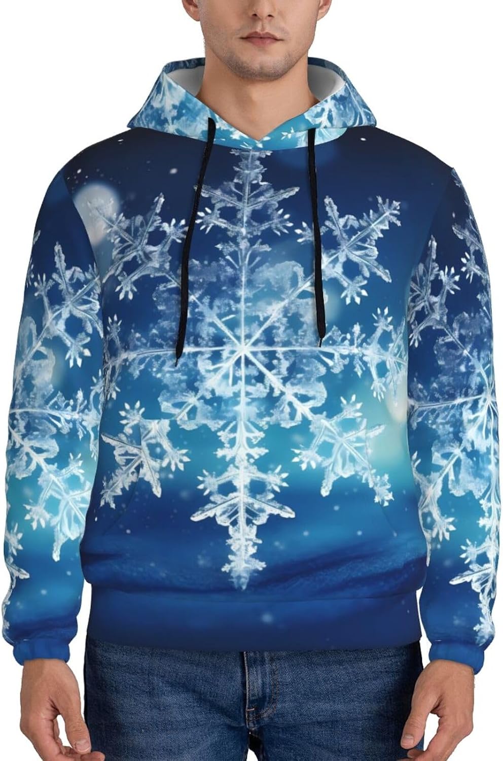 Blue Christmas Snowflake Print Men'S Hoodie Novelty Hoodies 3d Printed Hooded