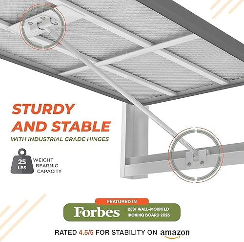 Miniatura 8 de Xabitat Tabla de planchar para montar en la pared, 36.2 x 12.2 pulgadas, tabla de hierro plegable de montaje compacto para espacios pequeños, ahorro