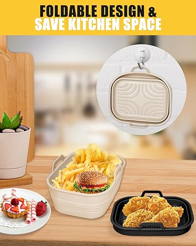 Miniatura 4 de Paquete de 2 forros plegables de silicona para freidora de aire Ninja Foodi doble cesta DZ201DZ401DZ550DZ302, reutilizable, antiadherente,