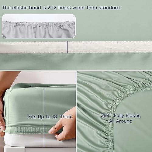 Miniatura 3 de PHF Juego de sábanas refrescantes de 6 piezas tamaño King, 100% rayón derivado de bambú para personas que duermen con calor en verano, banda