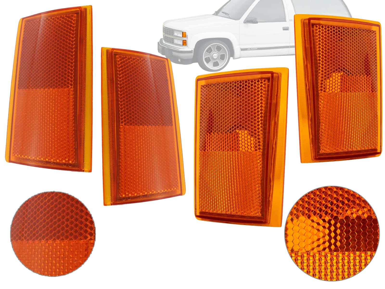 Auto Parts Avenue APA Replacement Side Marker Reflector 1988 1989 1990 1991 1992 1993 C K 1500 2500 3500 Suburban Blazer 4PC Upper and Lower Set 5975198 5975197 5975196 5975195