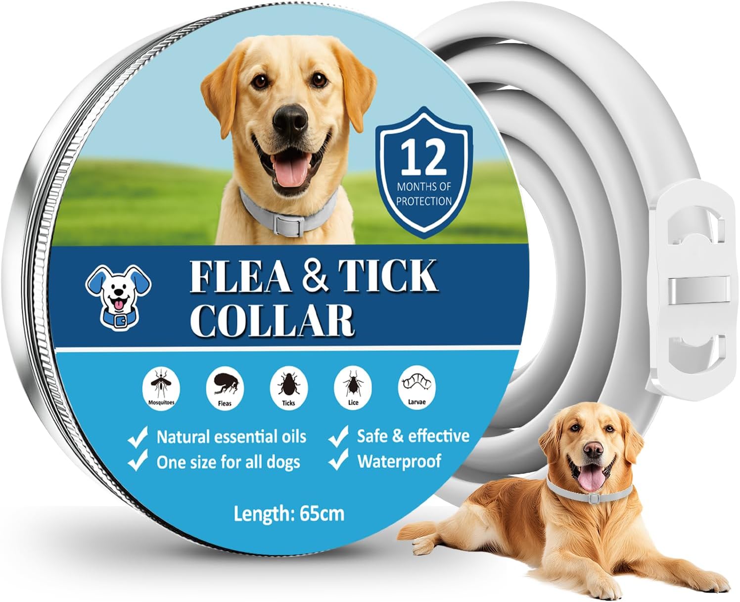 BoYata Collar Antiparasitario Perros, 12 Meses de Protección Prolongada