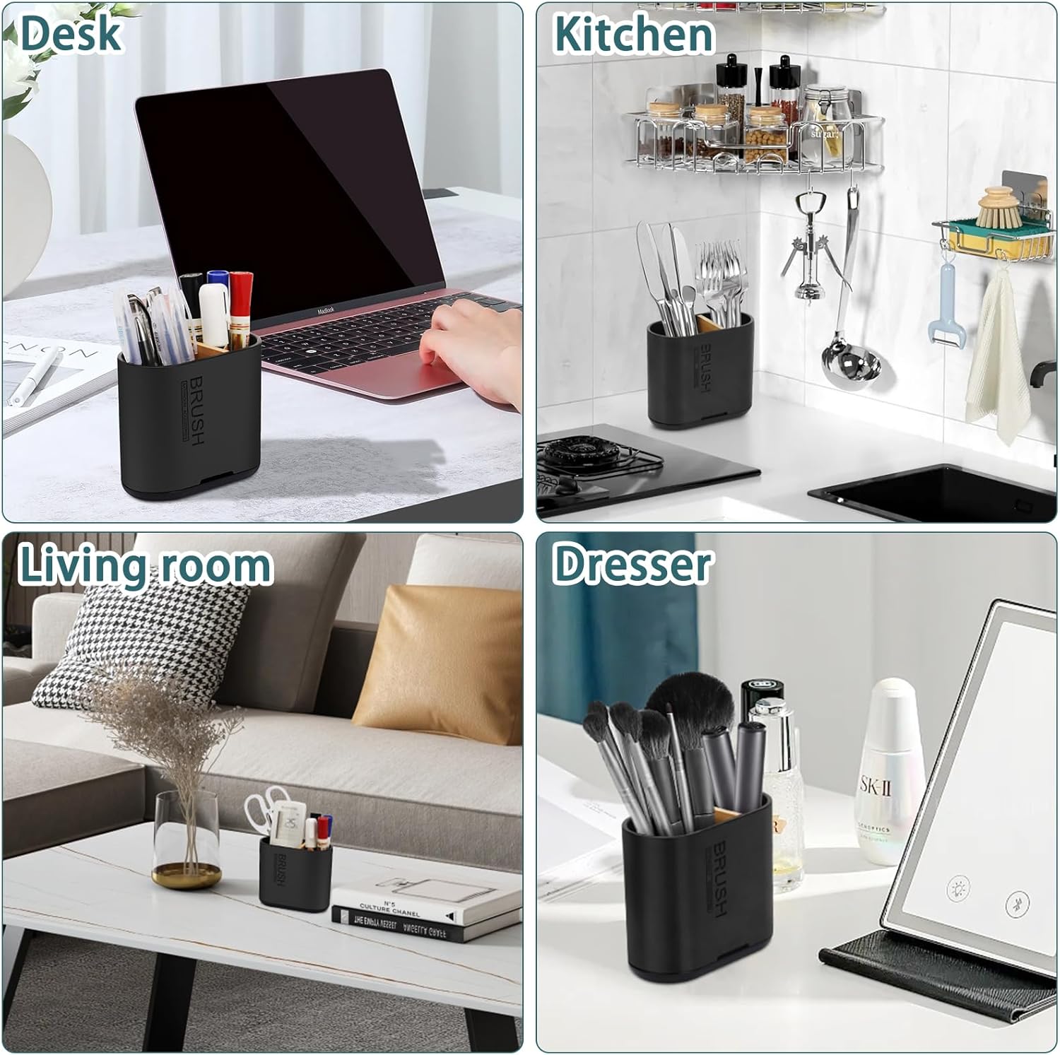 Toothbrush and Toothpaste Holder with Bamboo Divider for Bathroom Countertop Organizer, Detachable for Easy Clean, 2 Slots Electric Toothbrush Holders Storage Caddy Drainage for Family-Black - Image 7