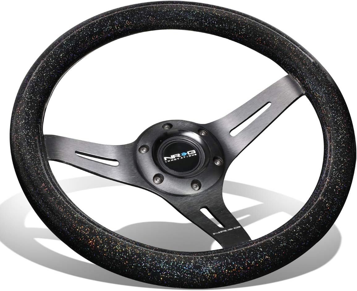 NRG Innovations ST-310BSB-BK Black Sparkled Wood Grain Wheel (310mm, 3 Spoke Center in Black)
