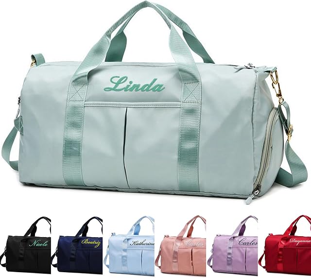 Personalized Sport Duffel Bag, Custom Embroidered Sports Gym Bag with Name Text Logo, Travel Duffel, Dance Bag, Weekender Bag, Overnight Bag, Travel Bag for Women Girls - Green