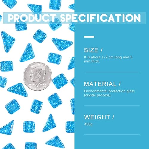 Miniatura 3 de Swpeet Azulejos de mosaico de vidrio de 2 libras, vitrales para manualidades, colores y patrones mezclados, mezcla de azul y azul marino