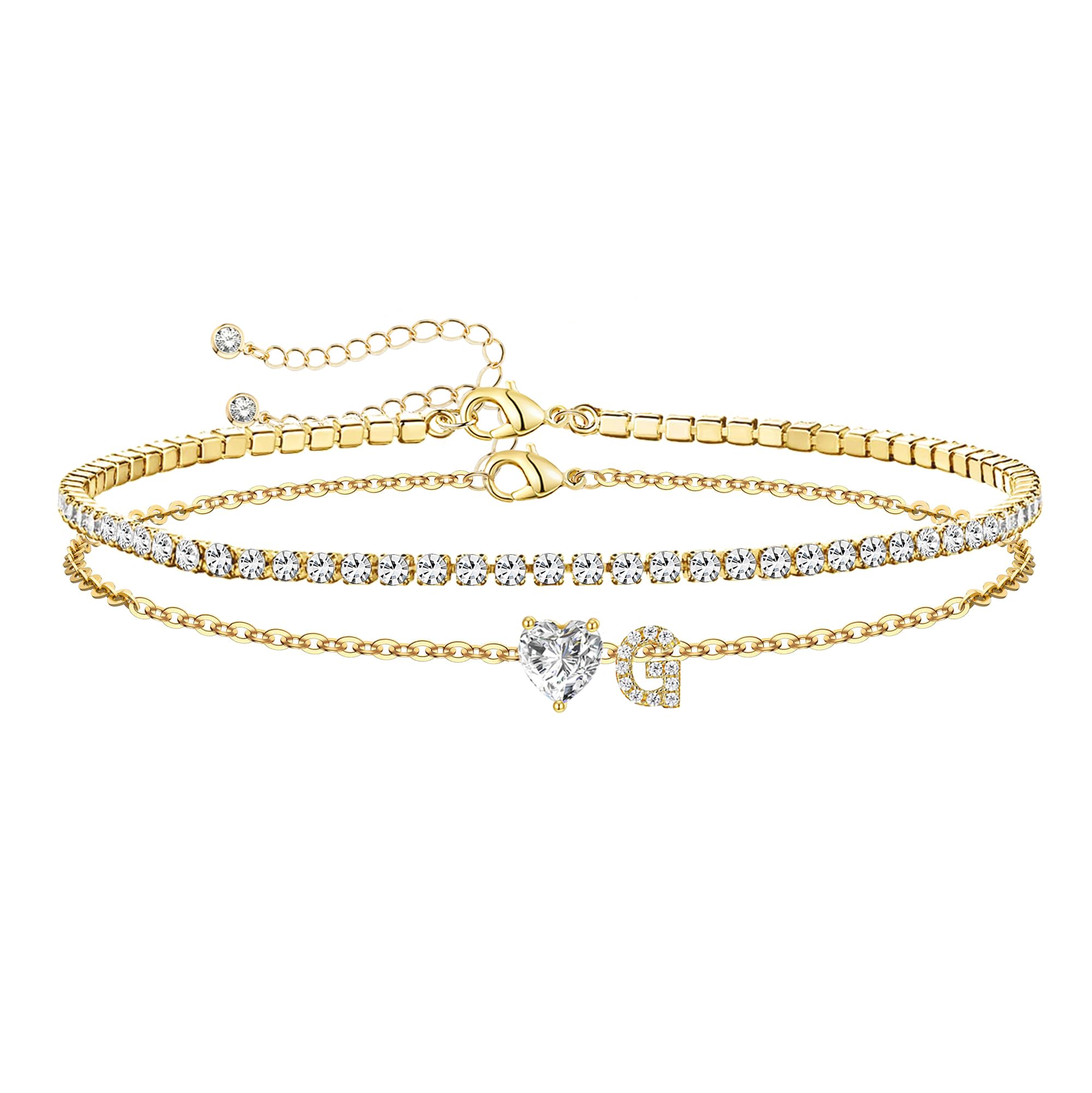 ABDOT Gold Initial Ankle Bracelets for Women Waterproof 14K Gold Filled Layered Anklets for Women Non Tarnish Women's Anklets Adjustable Large Ankle