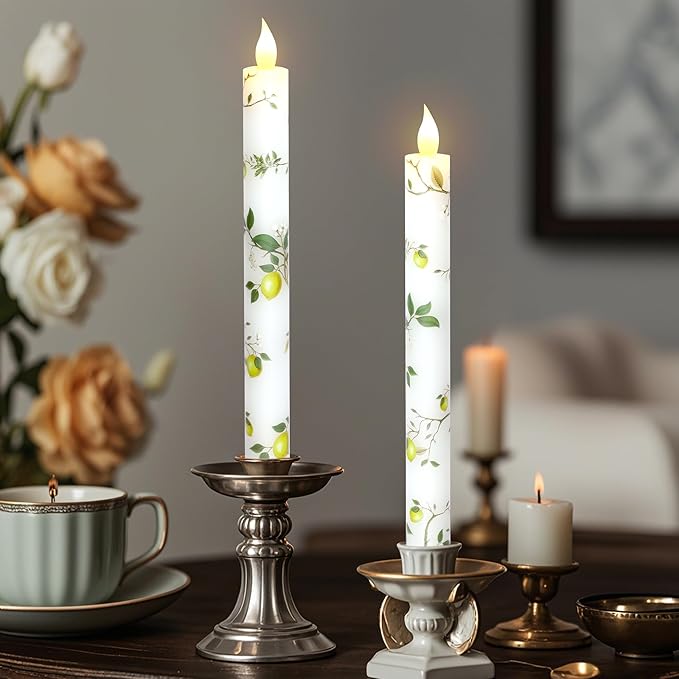 Holitown Lemon Decor Flameless Taper Candles with Remote Battery Operated LED Candlesticks Real Wax 9.6Inch 3D Wick Flicker Flame Pillar Window Candle for Wedding Home Party Dinner Table Fireplace Christmas photo 6