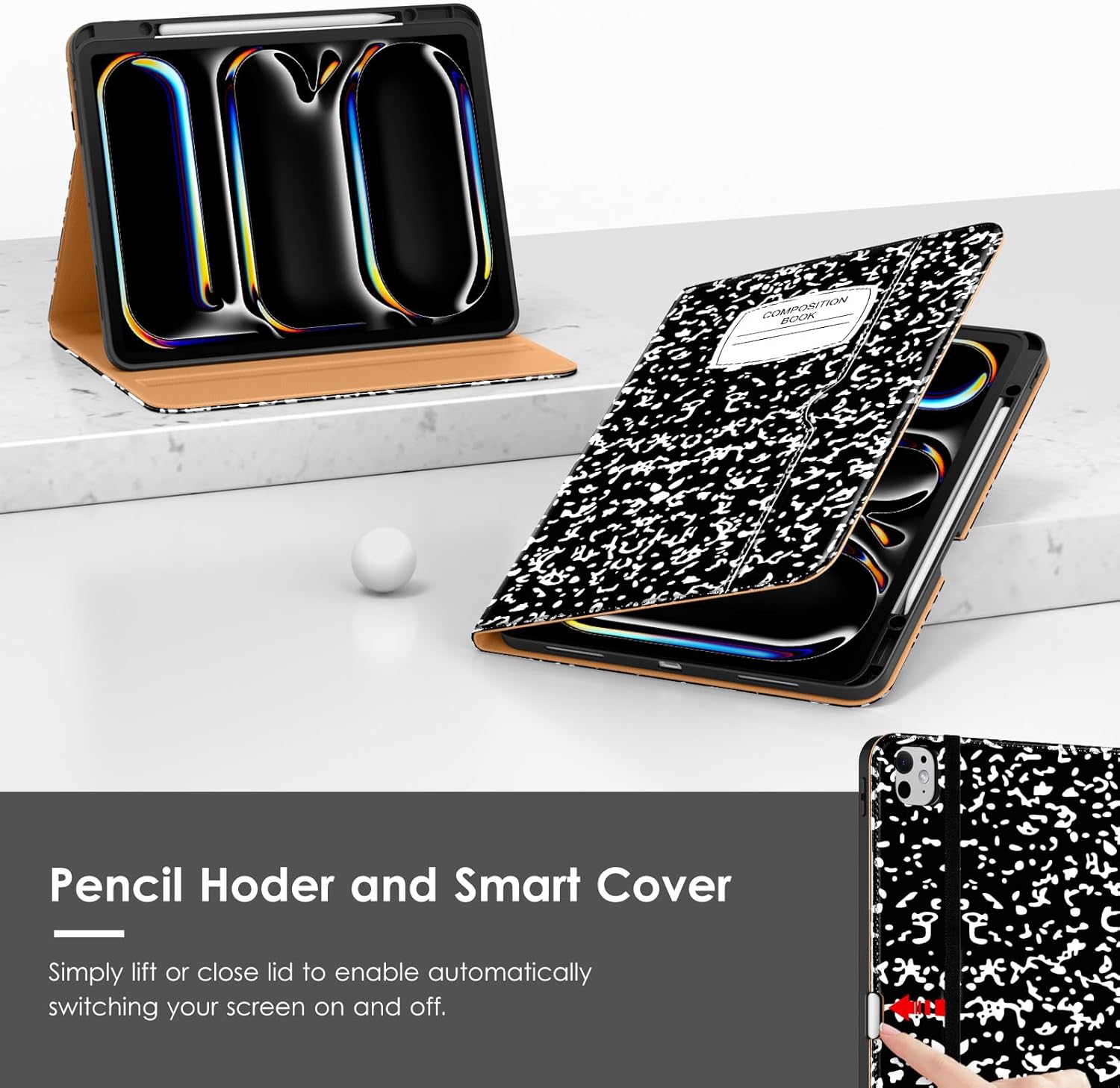 VIKESI Case for iPad Pro 13 (M4) 2024, Leather Stand Cover with Apple Pencil Holder, Auto Wake/Sleep, Multiple Viewing Angles, Built in Hand Strap & Pocket, Book