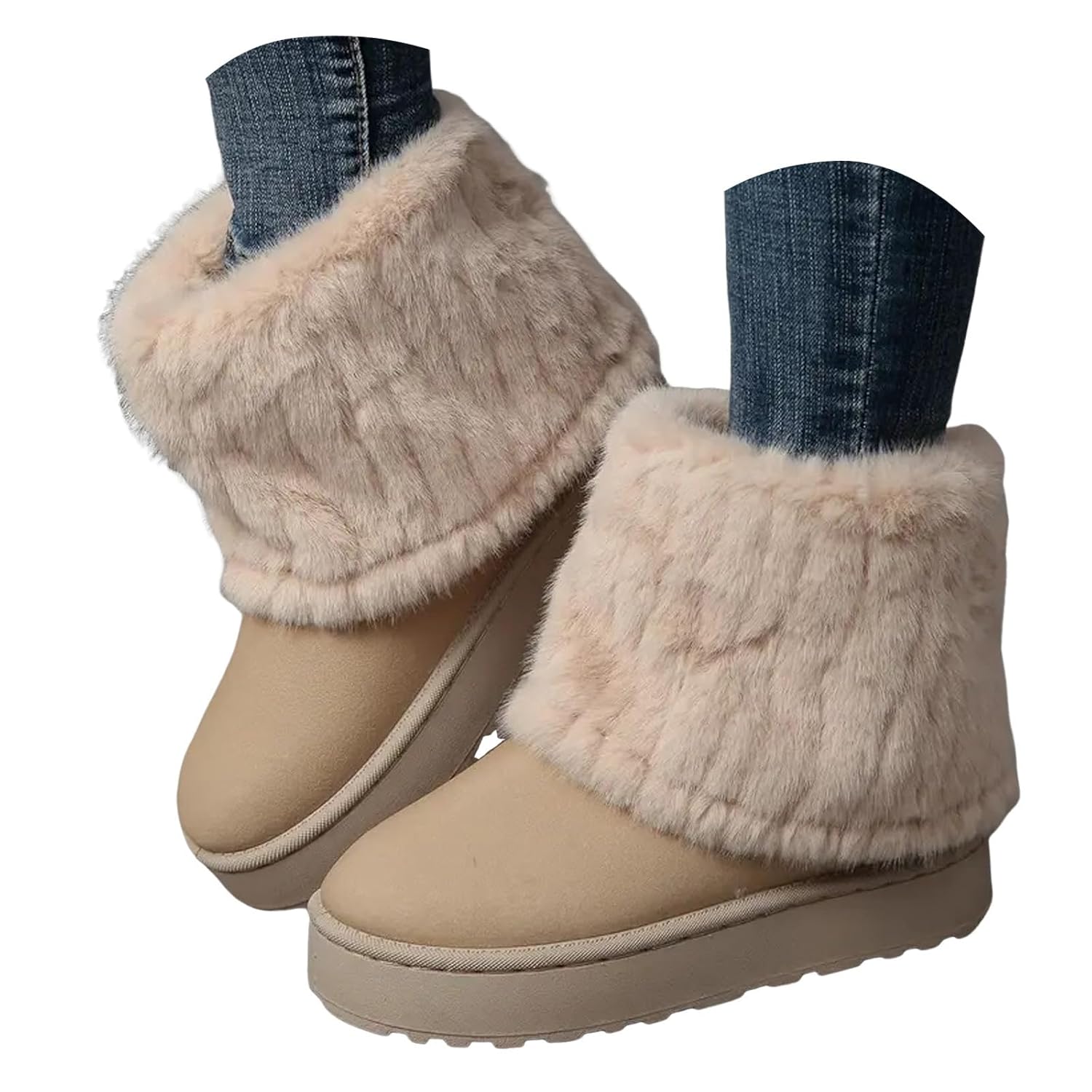 Warm Ankle Snow Booties Pull On Cuff Non-Slip Comfortable Slip Casual Round Toe Woman Short Boot
