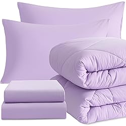 NTBAY Twin Comforter Set with Sheets, 5 Pieces Soft and Breathable Twin Bedding Set, Twin Bed in a Bag, Down Alternative Comforter Set Solid Color All Season, Kids Bedding Set, Light Purple