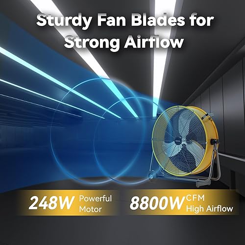 Miniatura 2 de Ventilador de tambor de piso industrial de 24 pulgadas serie Pro – Ventilador de tambor de metal de alta velocidad con mango para comercial,