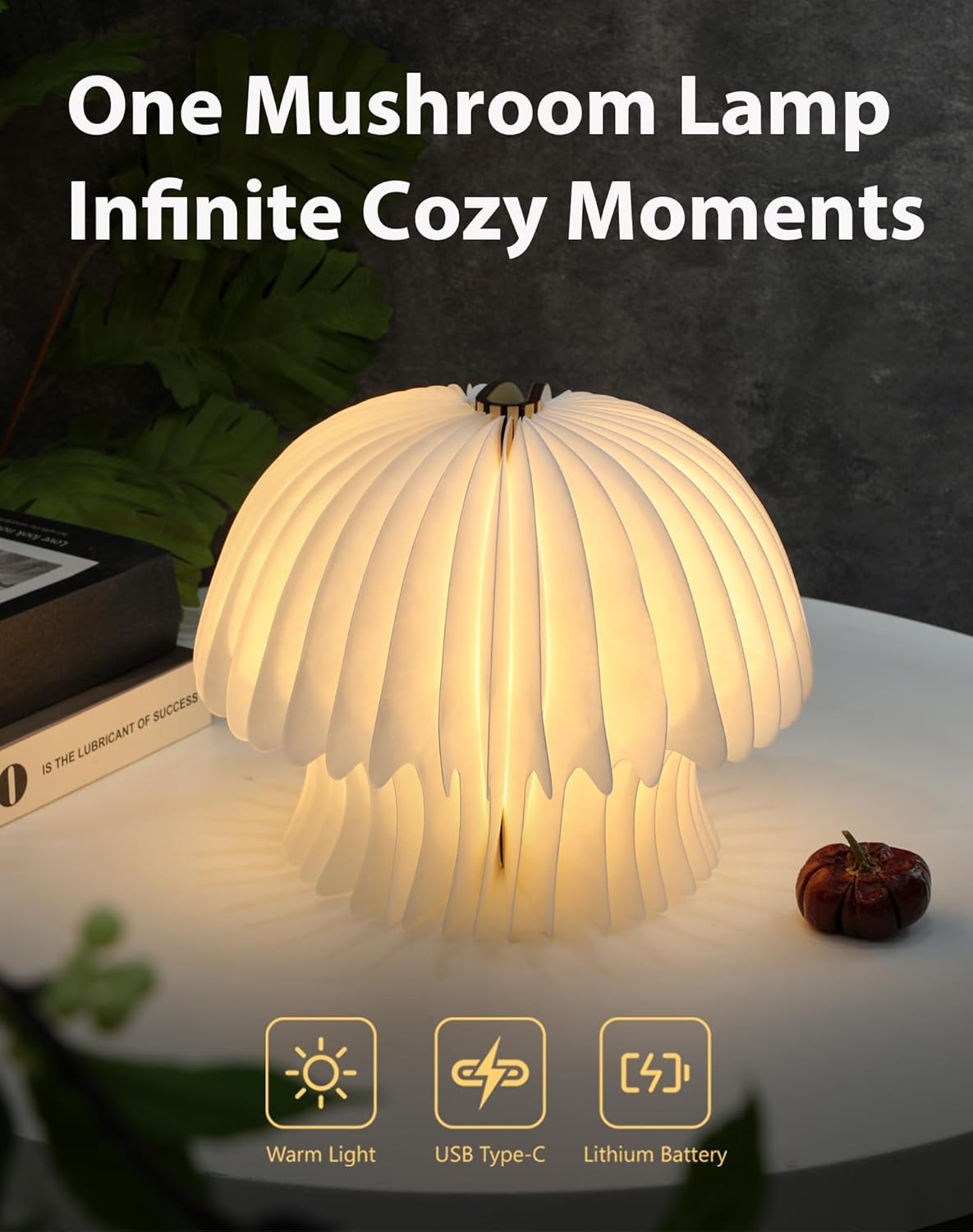 Modern Decor Mushroom Lamp - Foldable Pocket Lamp,1200mAh Battery Rechargeable Warm Light, Portable LED Decorative Light for Bedroom, Living Room & Desk - Cute Home Decor