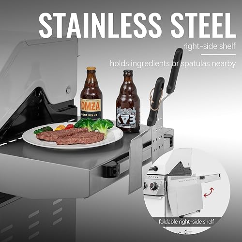 Miniatura 9 de Royal Gourmet GA6406W - Parrilla de gas propano de 6 quemadores con mesa lateral derecha plegable, 74,000 BTU, parrilla de barbacoa de gas estilo