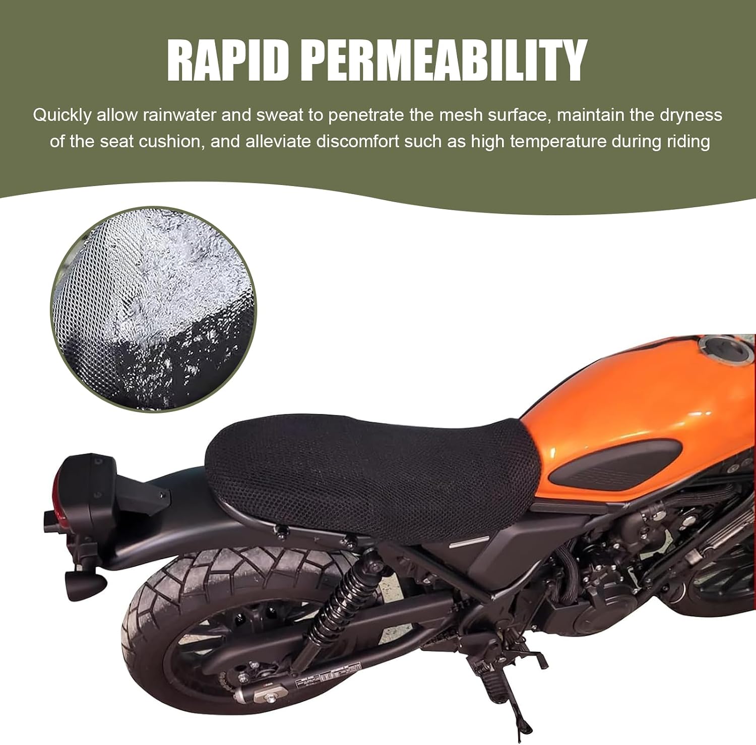 Motorcycle Seat Cover, Heat-insulating Double-sided Mesh Holes Breathable Burn-resistant Honeycomb Mesh Motorcycle Seat Pad, Detachable & Washable Summer Essential Accessory (Black)