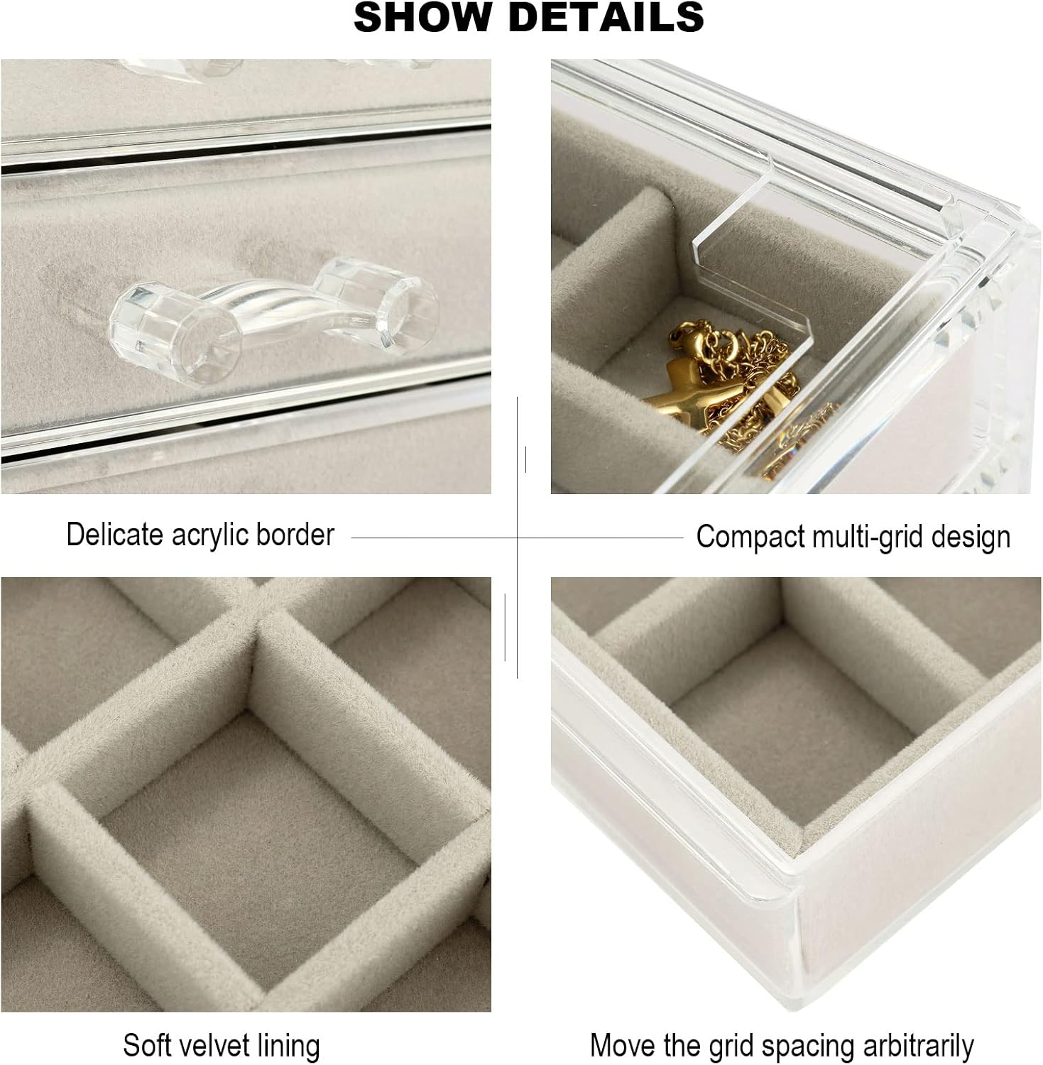 Gelory Jewellery Box for Women with 3 Drawers,Velvet Jewellery Organiser Gifts for Rings Bracelets, Necklaces, Brooches - Image 4