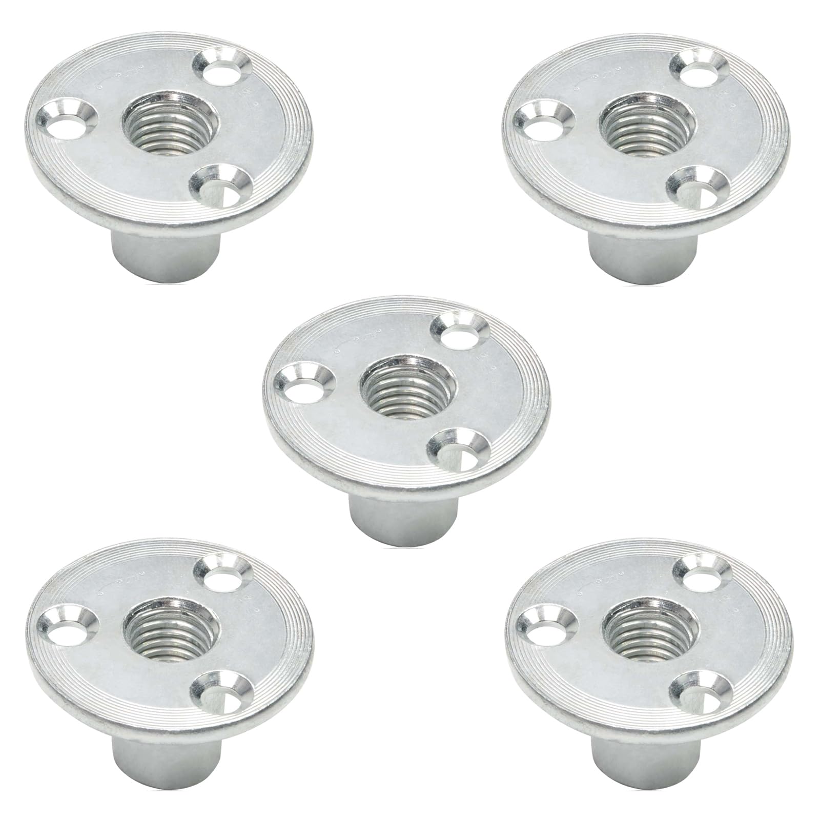 Tayffency 5Pcs M12 Brad Hole Tee Nut Zinc Plated Carbon Steel 3-Hole Round Base Screw-in T-Nuts Furniture Hardware Flange Insert Female Thread for Wood Furniture