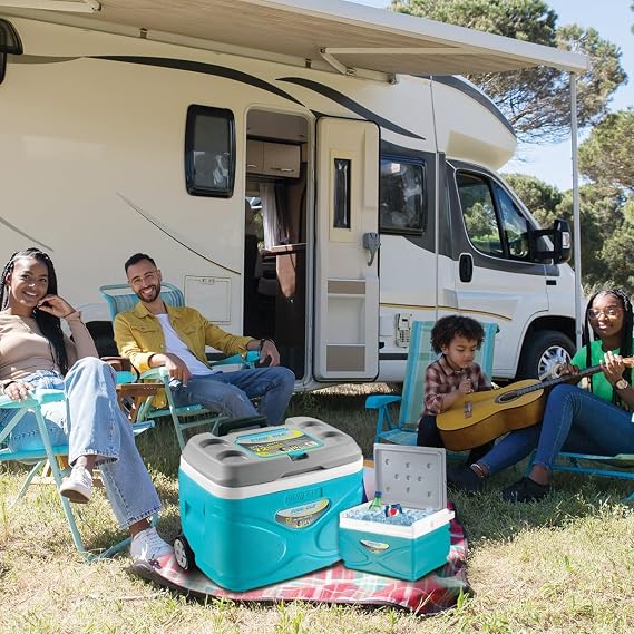Pinnacle Cooler with Wheels Practical Set of 66L Cooler with Wheels and Handle Includes 30L 11L and 4.5L Camping Coolers and 2 Ice Bricks Cup Holder and Sitting Lid Extended Cooling Time