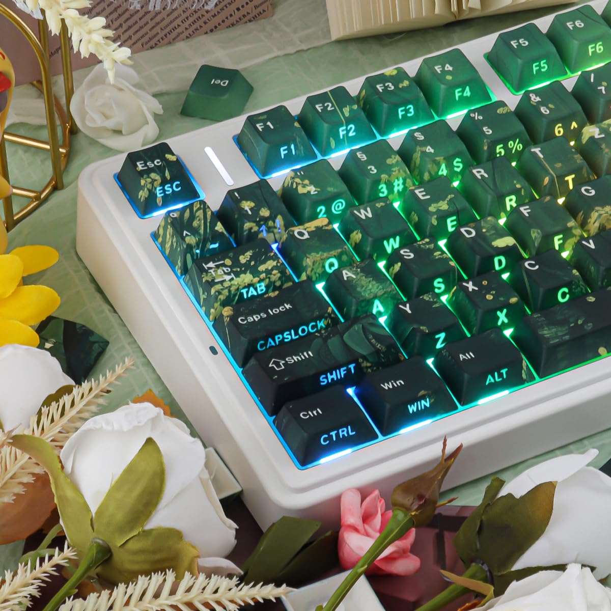 PBT ISO Keycaps, 133 Keys Summer Keycap, Shine Through Dye Sub Custom Keycaps for Cherry MX Switch German QWERTZ Layout Mechanical Keyboards