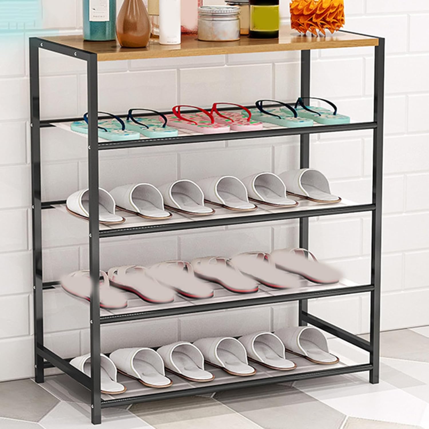 シューズラック おしゃれ 下駄箱 63*30*80 玄関収納 収納家具 シューズ 収納 玄関 棚 ブラック 靴収納 靴箱 通気性 ヴ