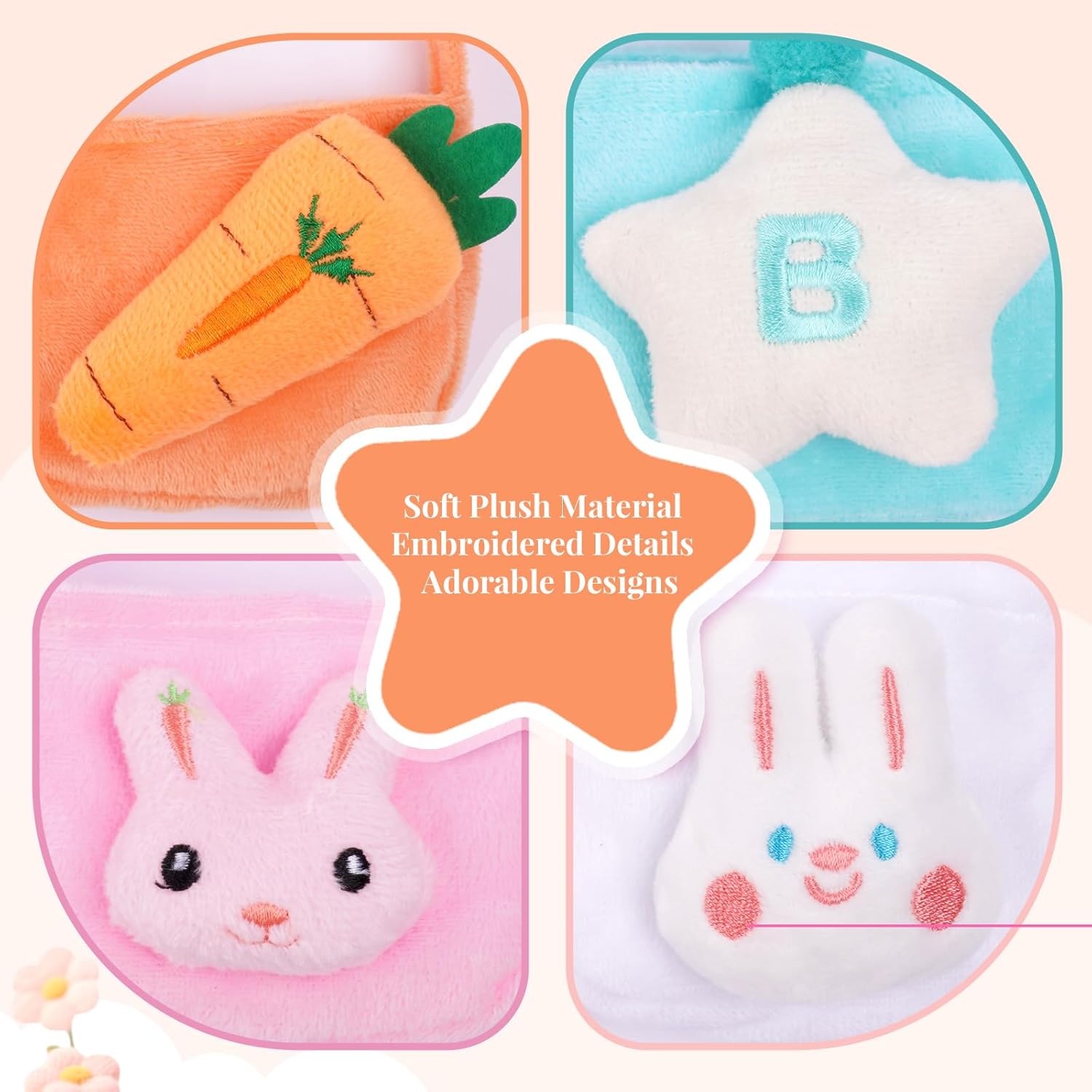 BABESIDE 4 Pcs Baby Doll Accessories – Soft Shoulder Bags for 16–18 Inch Dolls, Bunny & Carrot Style Purses, Pretend Play Gift for Girls (Doll Not Included)
