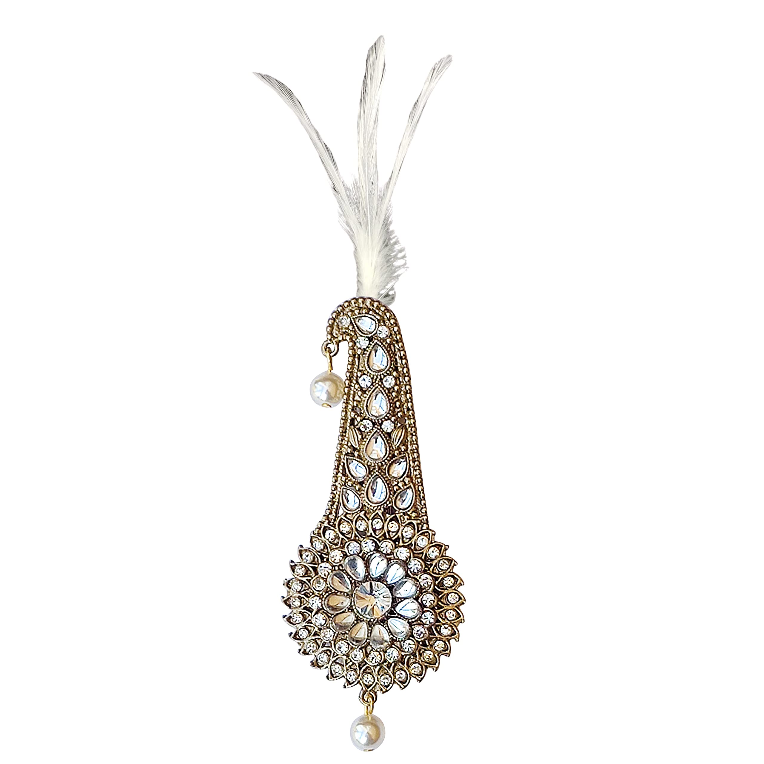 FURE Floral Classic Metal Kilangi Brooch (Golden) with Feather for Men (B0BG93R3XC) Amazon Price History, Amazon Price Tracker