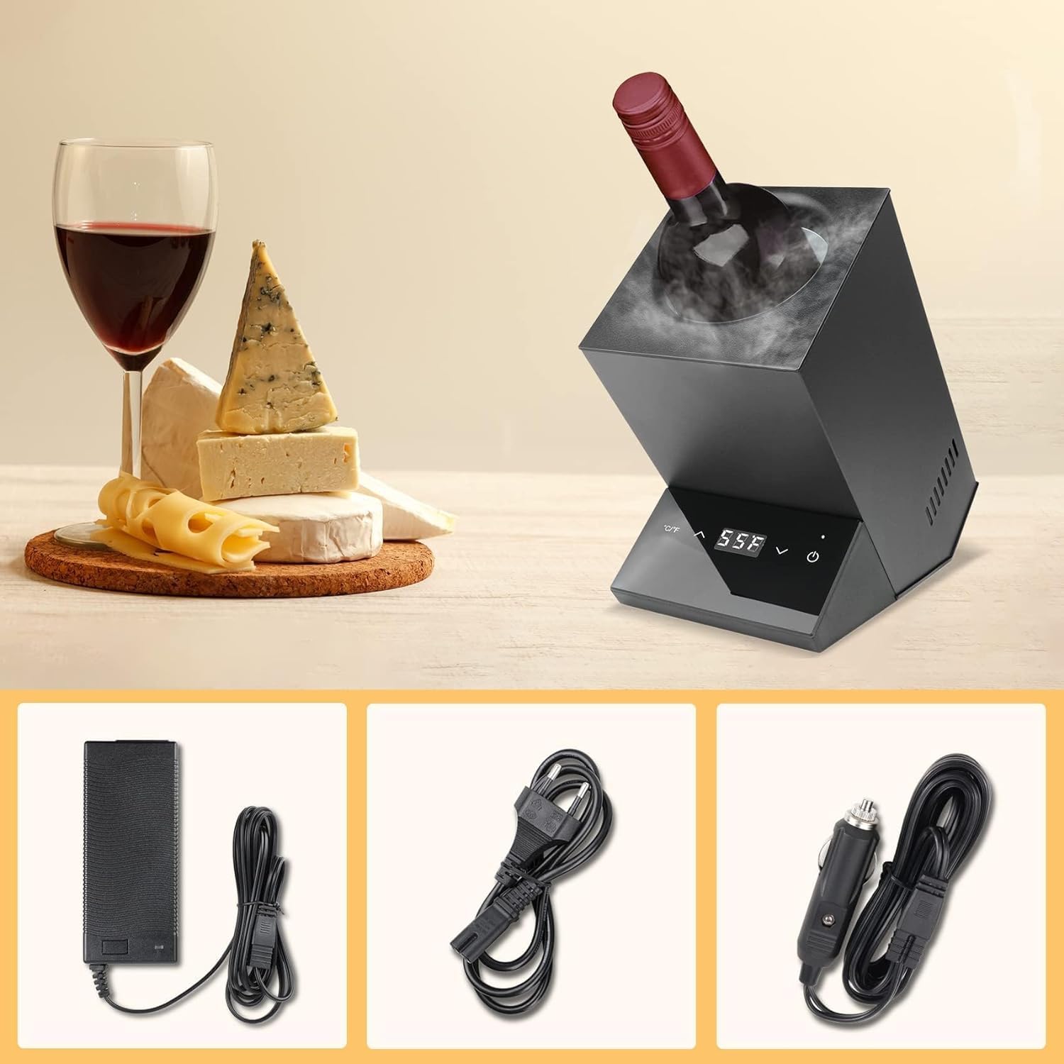 Enfriador de vino eléctrico, enfriador de botellas de vino con pantalla digital de control táctil, temperatura ajustable de 5 a 18 °C, cubo de hielo de enfriamiento rápido para botellas de vino