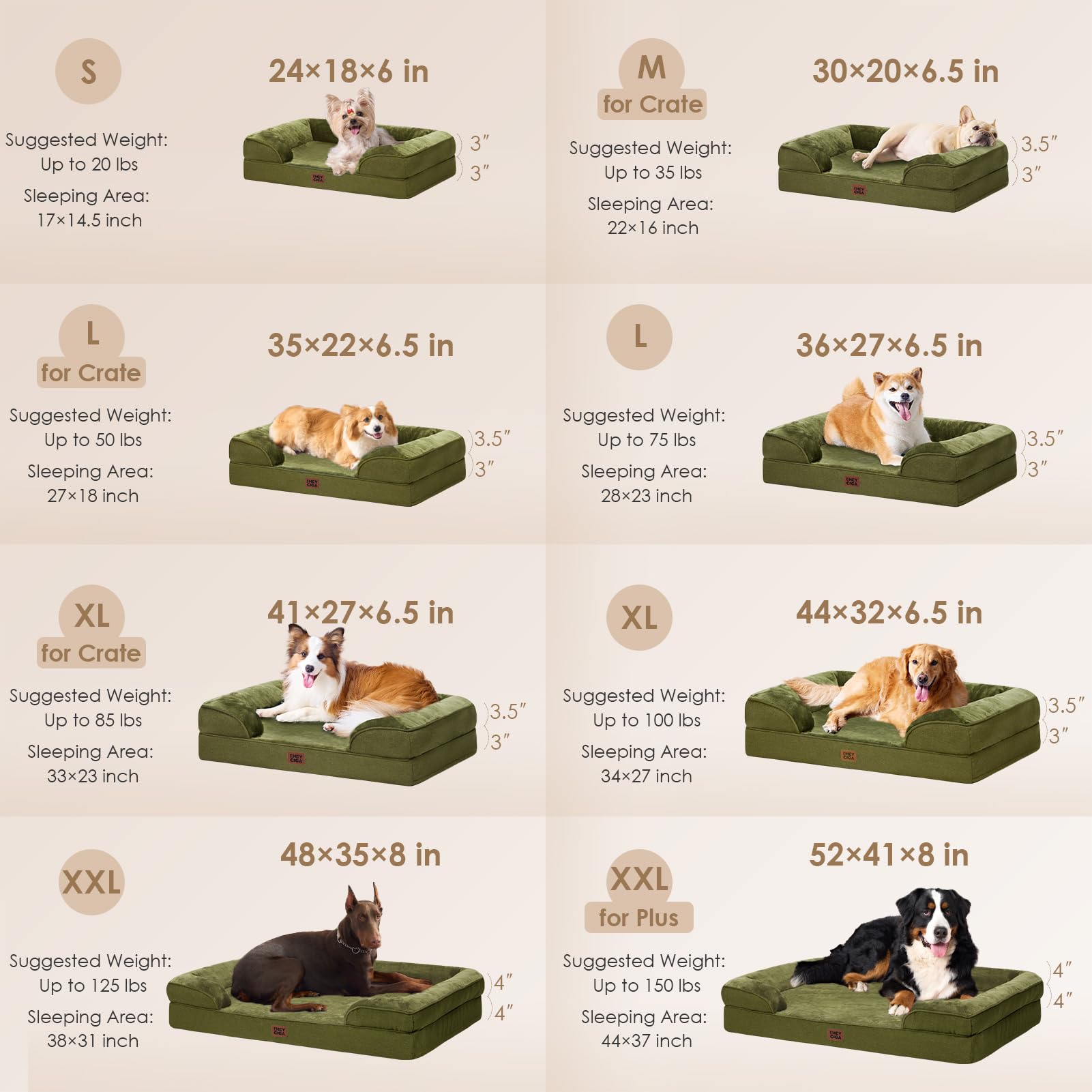 EHEYCIGA Orthopedic Dog Beds for Extra Large Dogs 44x32Inch, Waterproof Memory Foam XL Pet Bed with Sides, Non-Slip and Egg-Crate Foam Big Dog Couch Bed with Washable Removable Cover, Olive Green - image 2