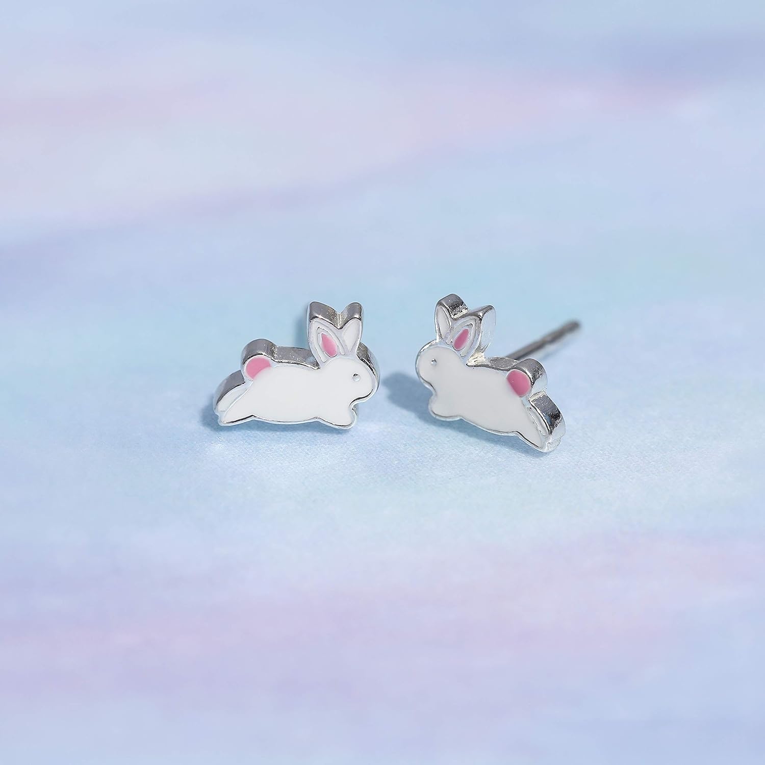Boma Jewelry Sterling Silver Enamel White Bunny Rabbit Stud Earrings - Image 4