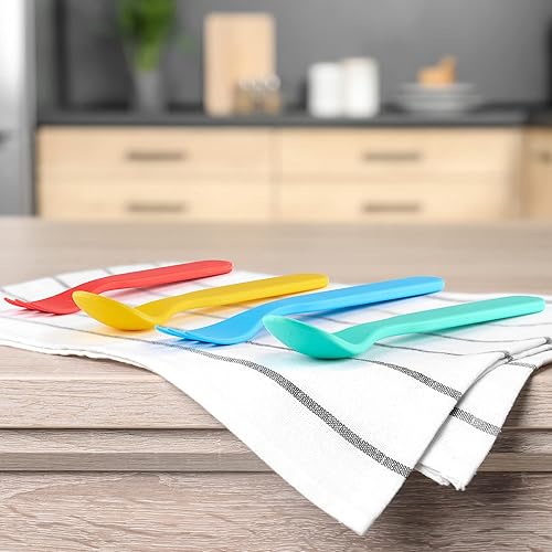 Miniatura 5 de GET FRESH Juego de cucharas y tenedores PLA para niños, paquete de 8 utensilios de ácido poliláctico sin melamina para niños pequeños - Juego de