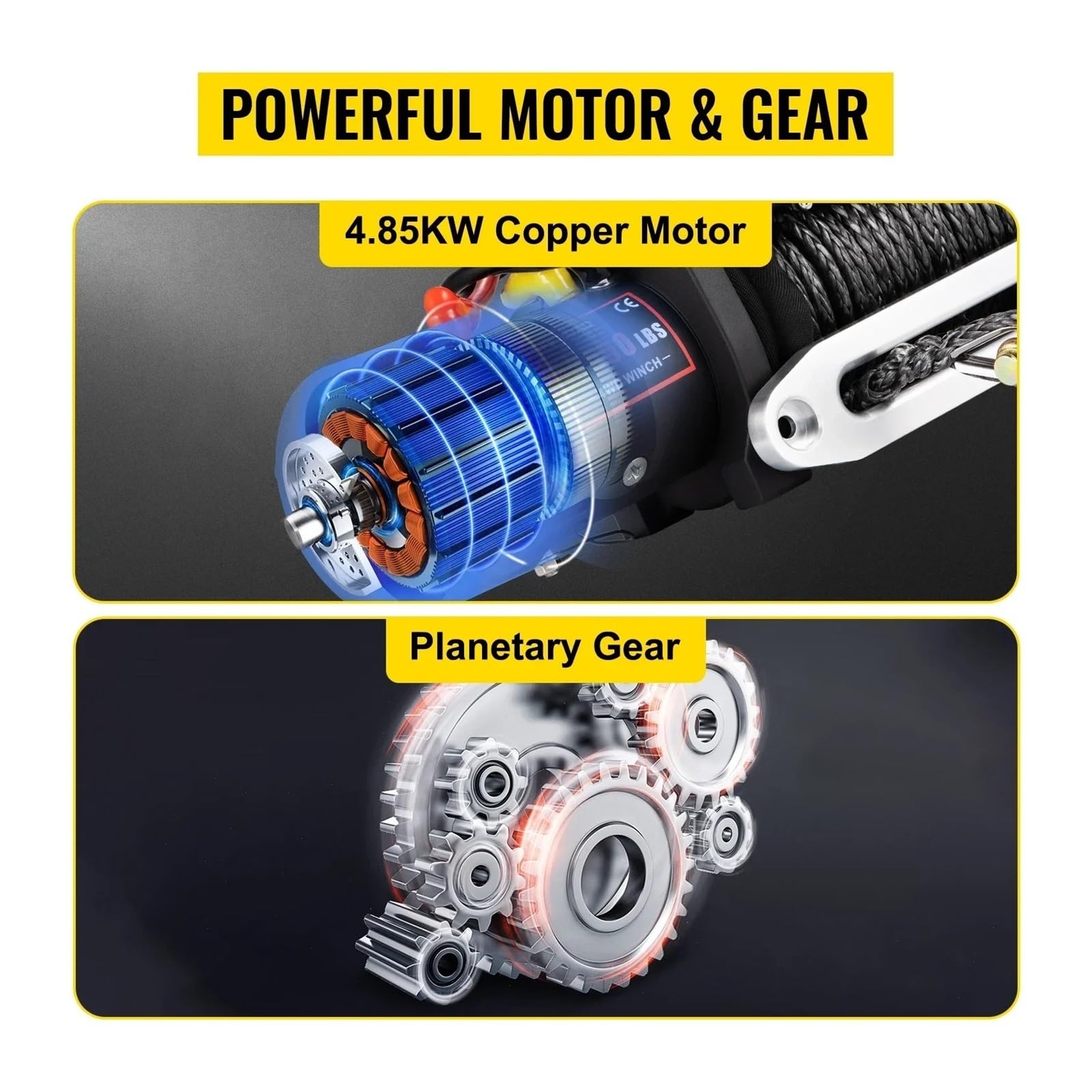 Wciągarka 12V 13500/4500/3500LBS Z Liną Syntetyczną I Bezprzewodowym Pilotem Do Awaryjnego Odzyskiwania ATV/ciężarówki/przyczepy 4X4 Wciągnik elektryczny łańcuchowy