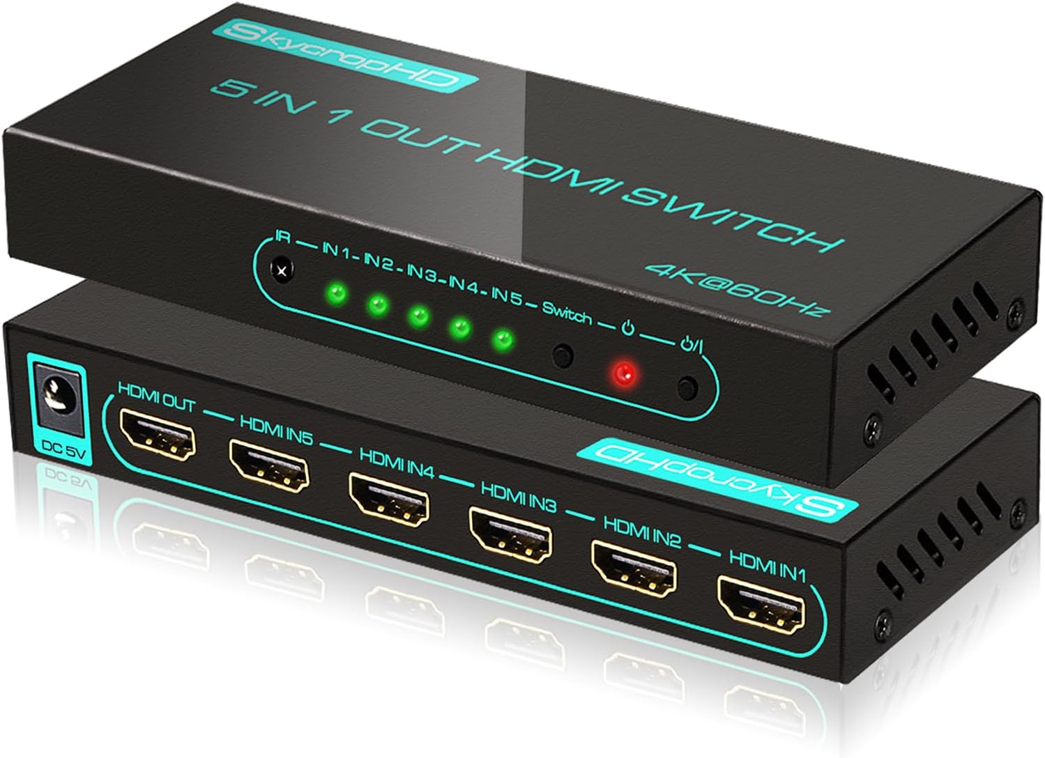 - SkycropHD 4K@60Hz HDMI Switch, 5 in 1 Out HDMI 2.0 Switcher with Remote Support Auto Switch, HDR10, Dolby Vision, Dolby Atmos, 18Gbps, CEC