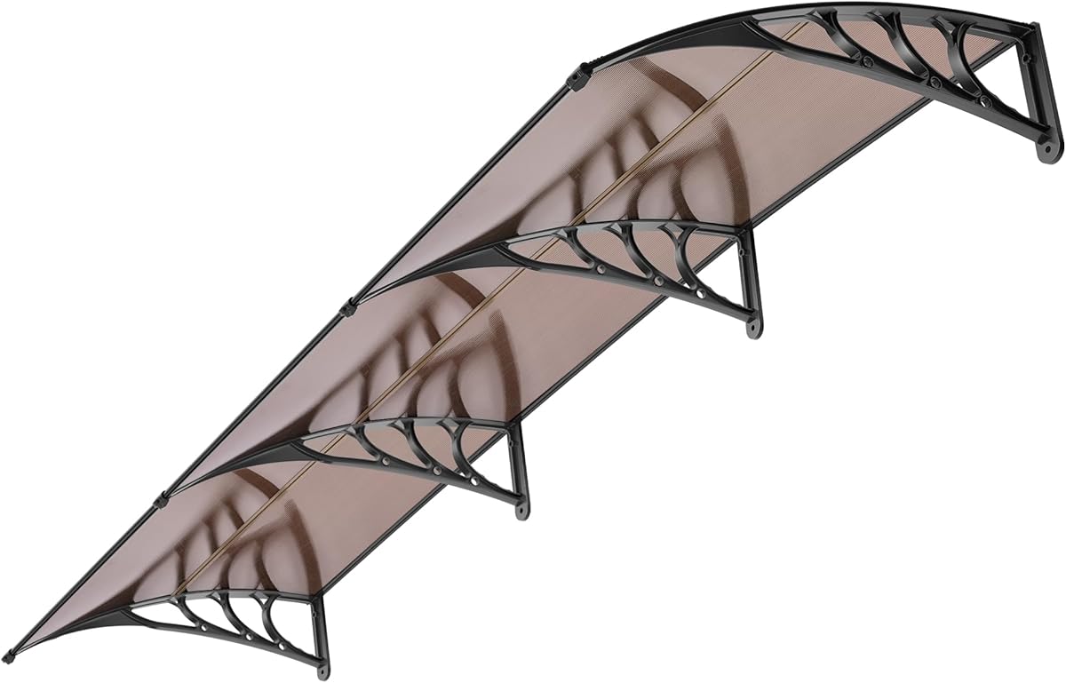 VIVOHOME Polycarbonate Window Door Awning Spliced Canopy Brown with Black Bracket 40 Inch x 120 Inch