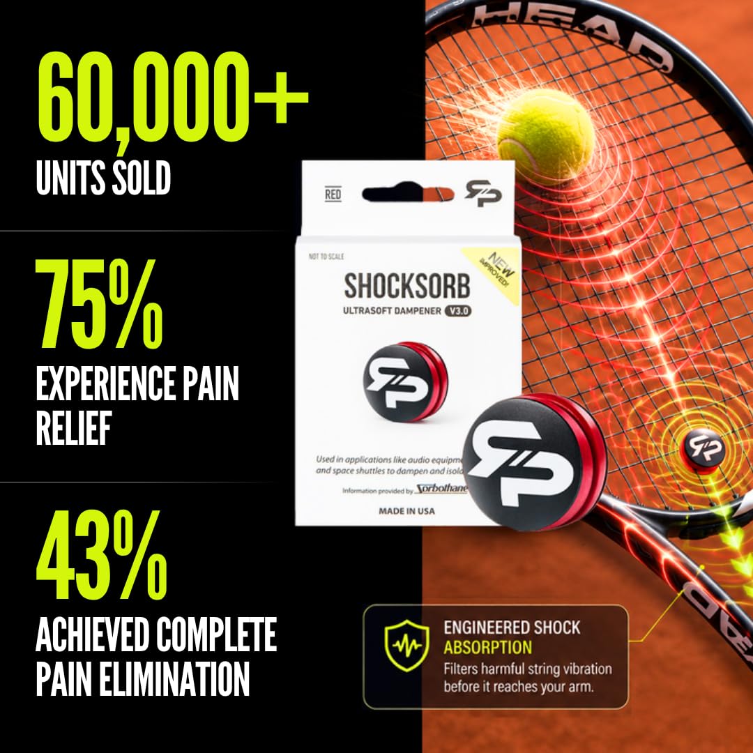 RTP Tennis Racket Vibration Dampener - ShockSorb Original or Ultrasoft V3 The Only Dampener Made for Pain Relief - Handcrafted with Patented Material Sorbothane Made in USA - 1 Pack Limited Warranty