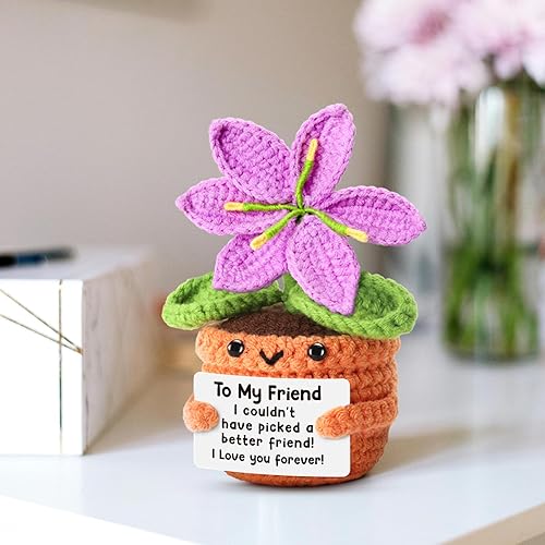 Miniatura 6 de Muñeca de Amistad Hecha a Mano de Crochet Flor de Lirio Púrpura con Tarjeta de Agradecimiento – Para Mi Amiga, Regalo para Mejor Amiga, Mujer, Mejor